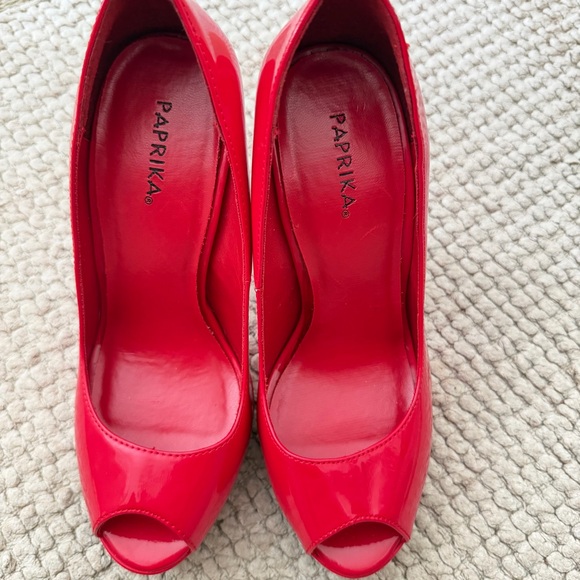 NWOT Paprika Red Open Toe Heels 4” Heel Sz 7 High Heels Stiletto Dress Peep Toe - Picture 3 of 8
